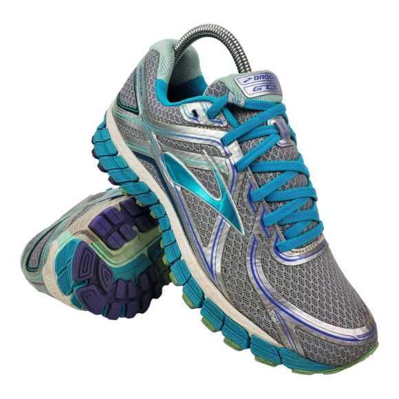 BROOKS Shoes GTS-16 Womens Size 8.5 Silver Blue Running Athletic 1202031B170 - Picture 5 of 13